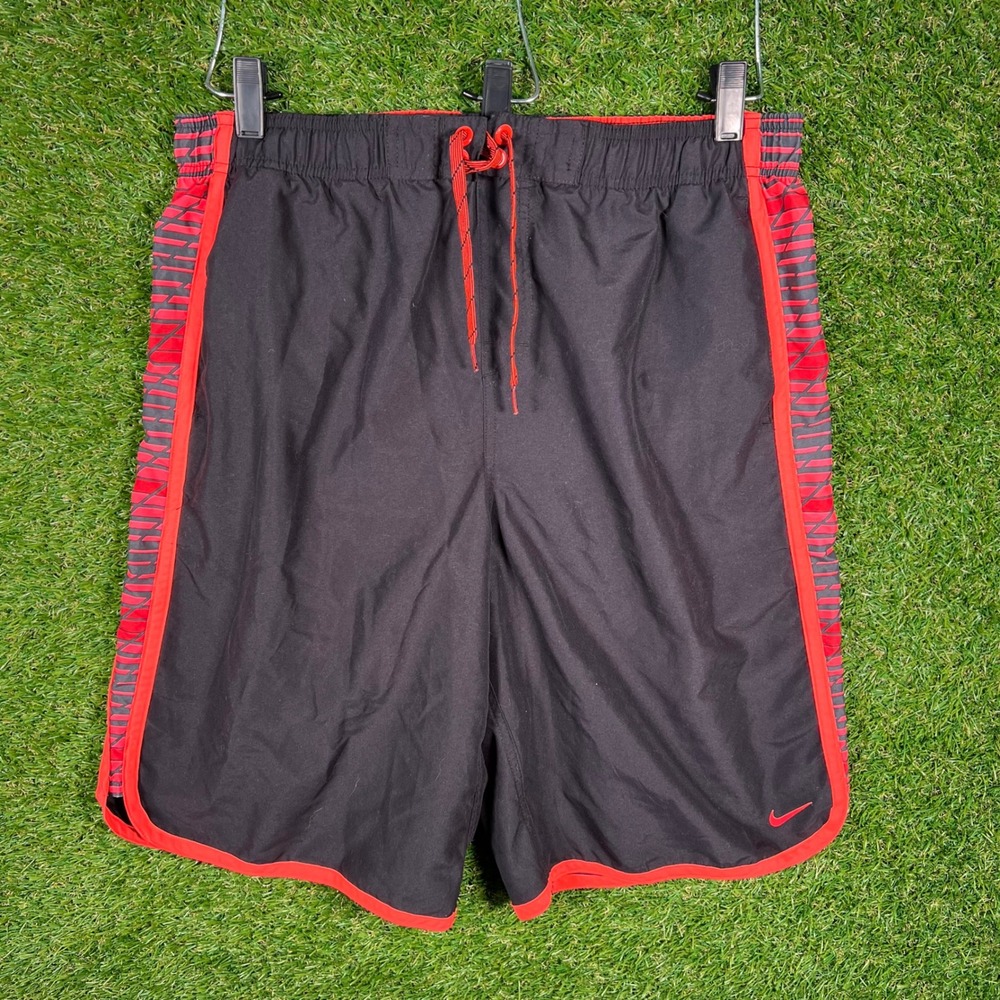 Nike Mens Basketball Shorts Black‎ Red Striped Athletic Gym Training Large